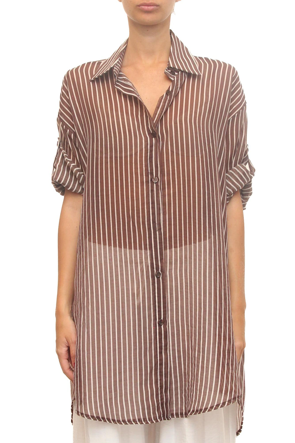 LEVH - Camicia Carianne - F.marrone riga beige