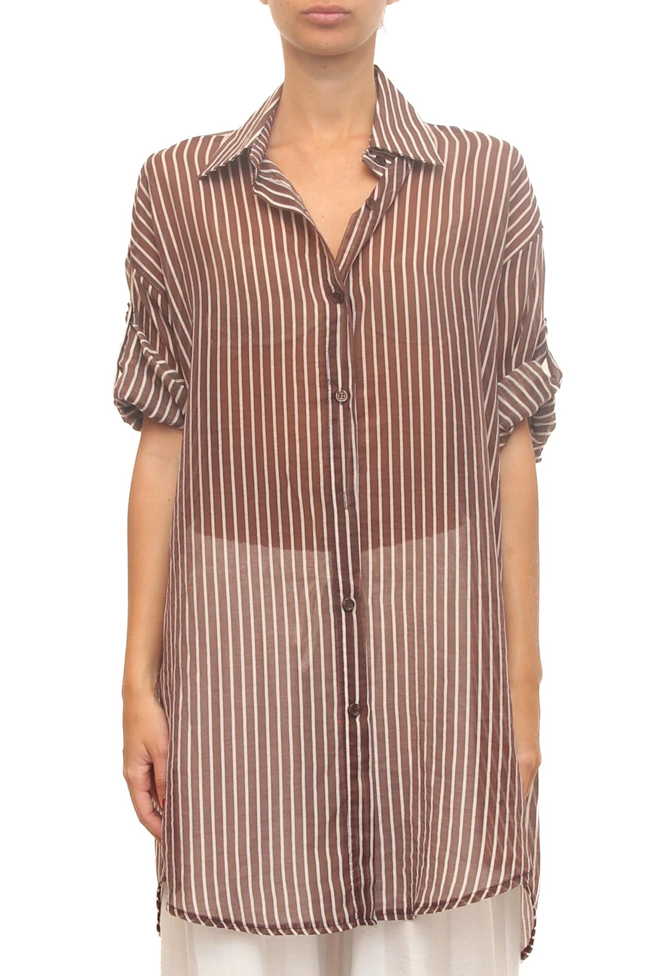 LEVH - Camicia Carianne - F.marrone riga beige
