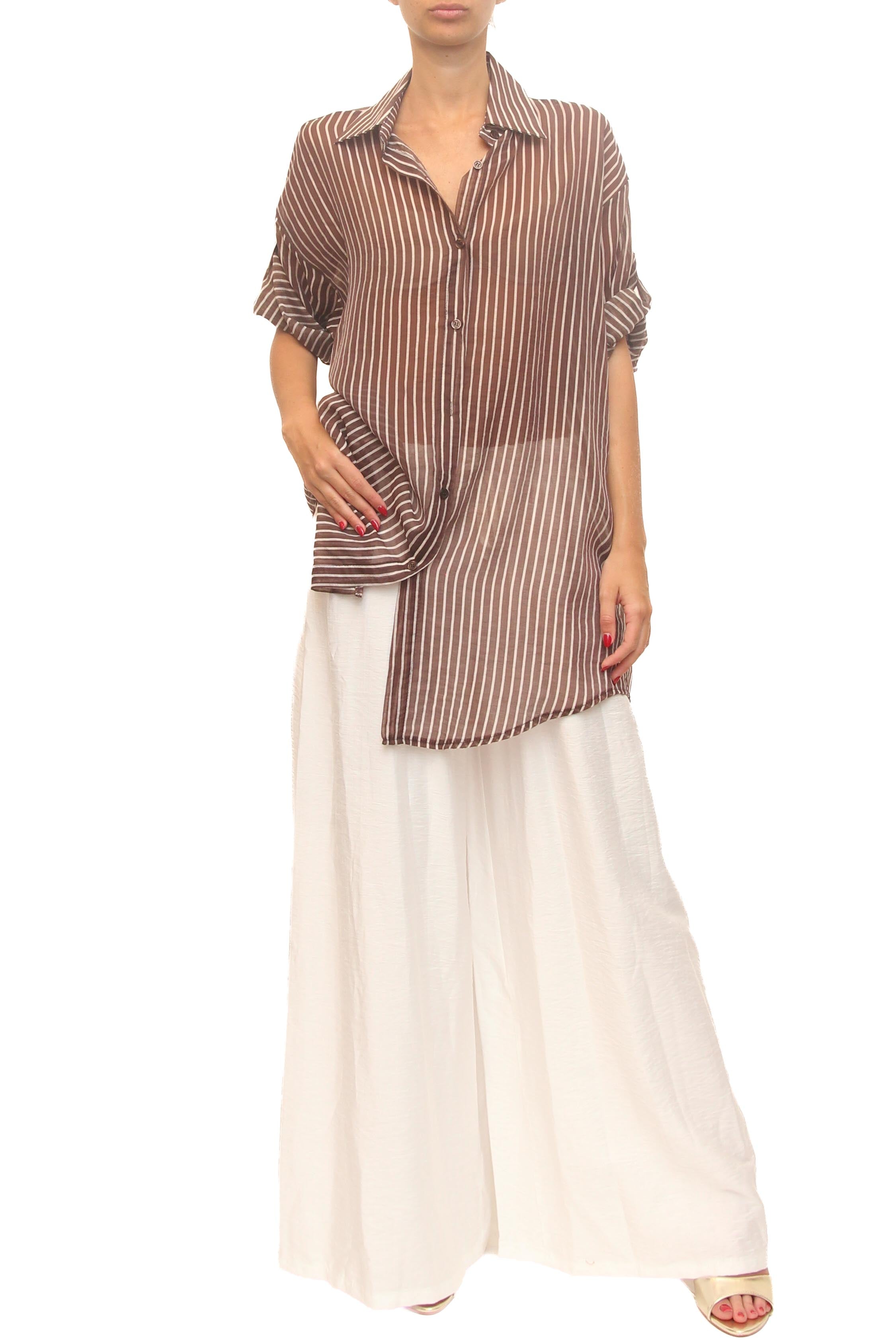 LEVH - Camicia Carianne - F.marrone riga beige