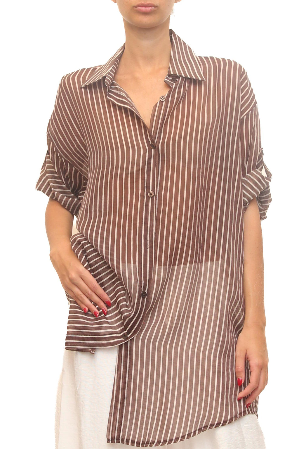 LEVH - Camicia Carianne - F.marrone riga beige