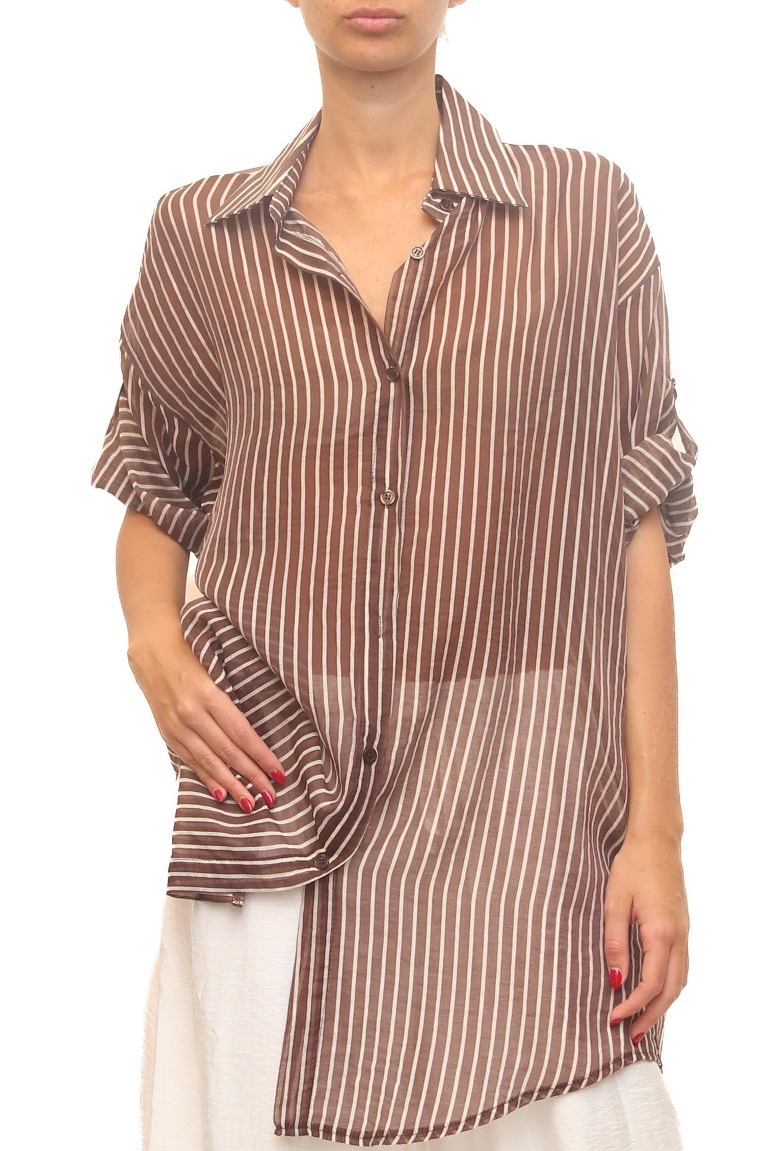 LEVH - Camicia Carianne - F.marrone riga beige
