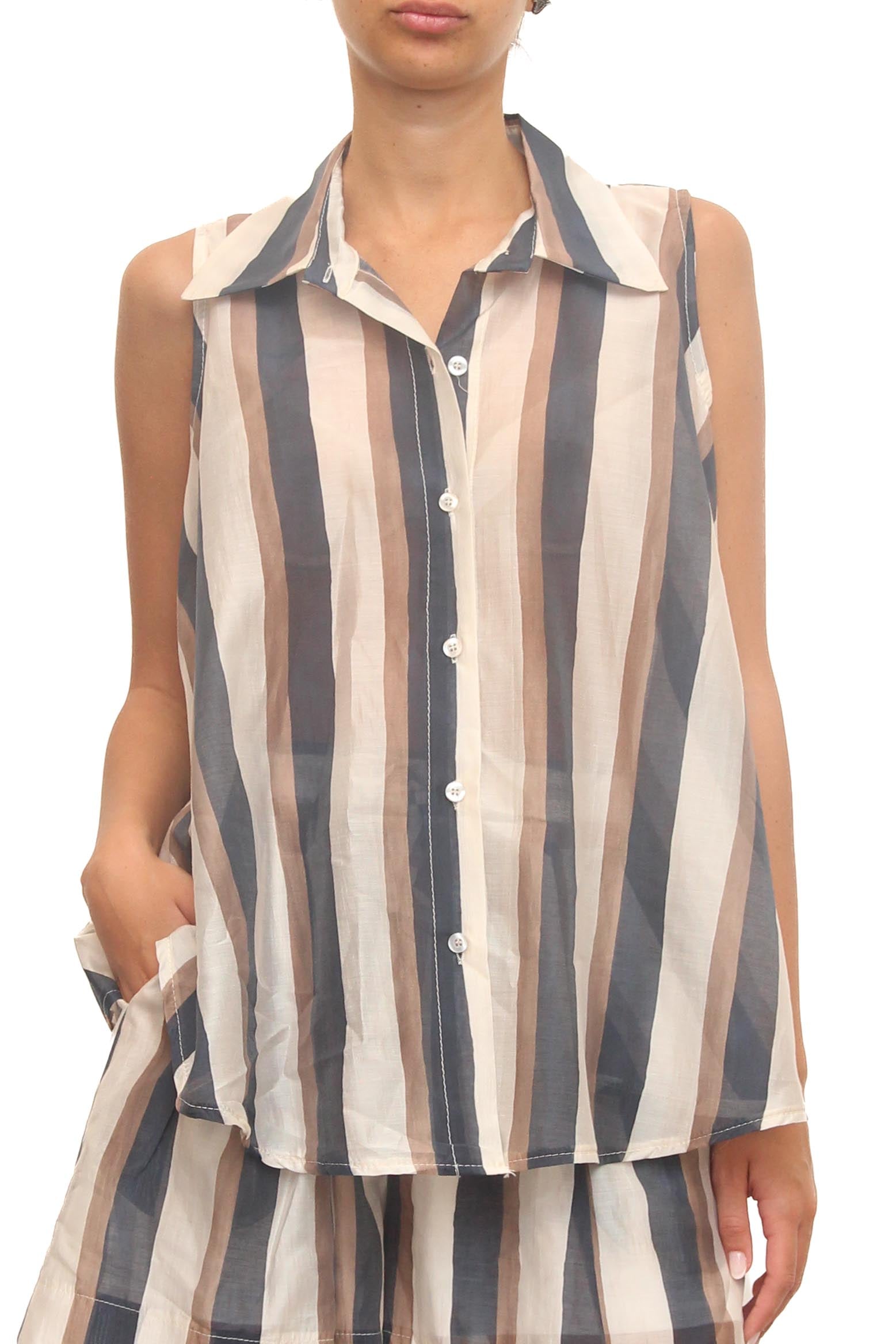 LEVH - Camicia Cannes - RIGA BEIGE/BLU