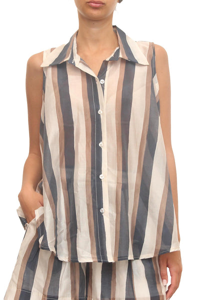 LEVH - Camicia Cannes - RIGA BEIGE/BLU