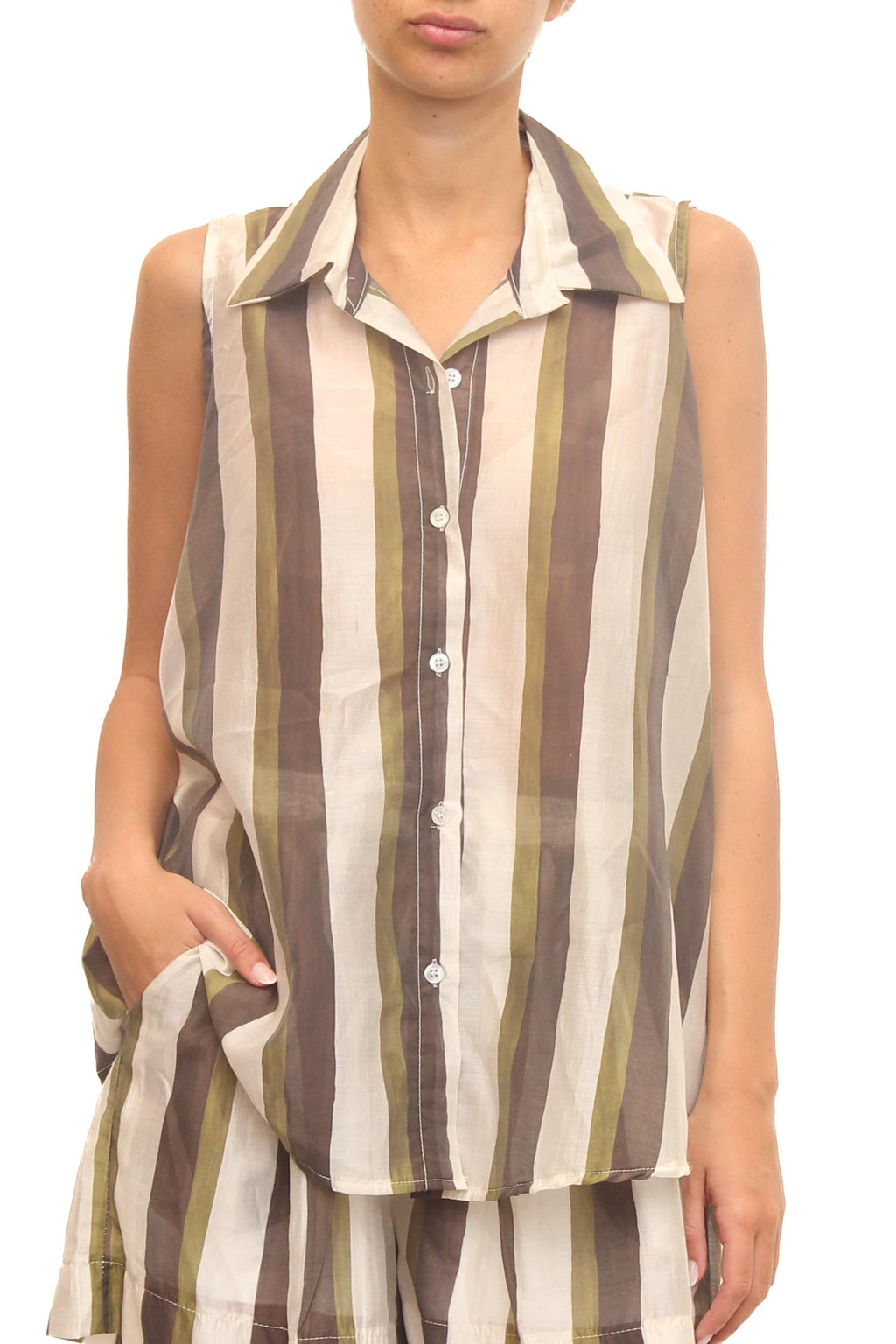 LEVH - Camicia Cannes - Riga marrone/militare