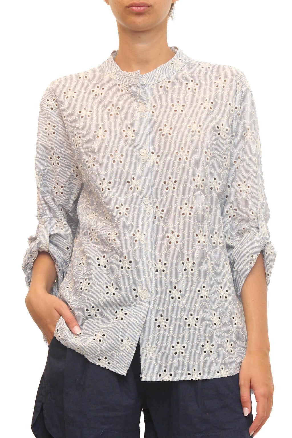 LEVH - Camicia Chameli - RIGA BIANCO/CELESTE