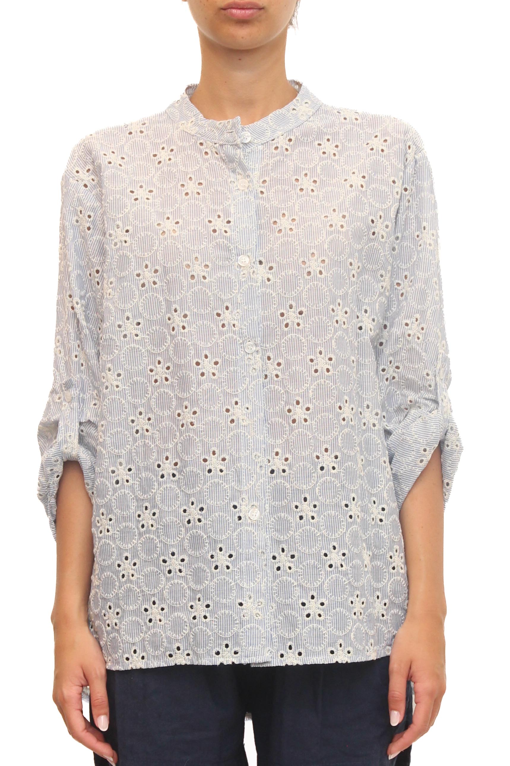 LEVH - Camicia Chameli - RIGA BIANCO/CELESTE