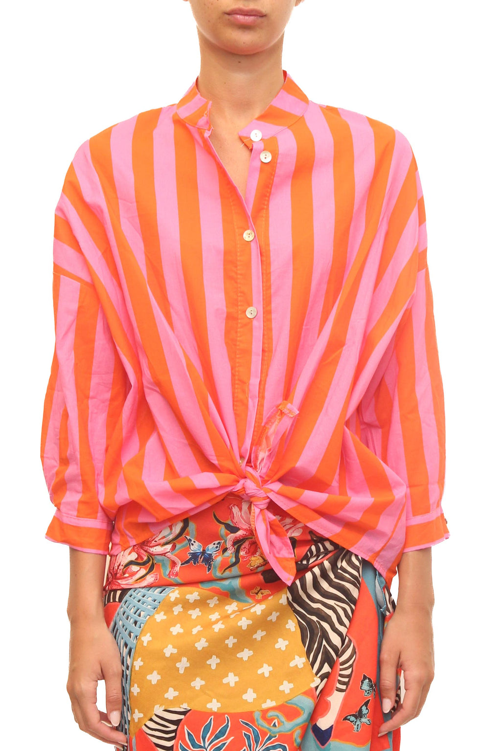LEVH - Camicia Clamart - Riga rosa/arancio