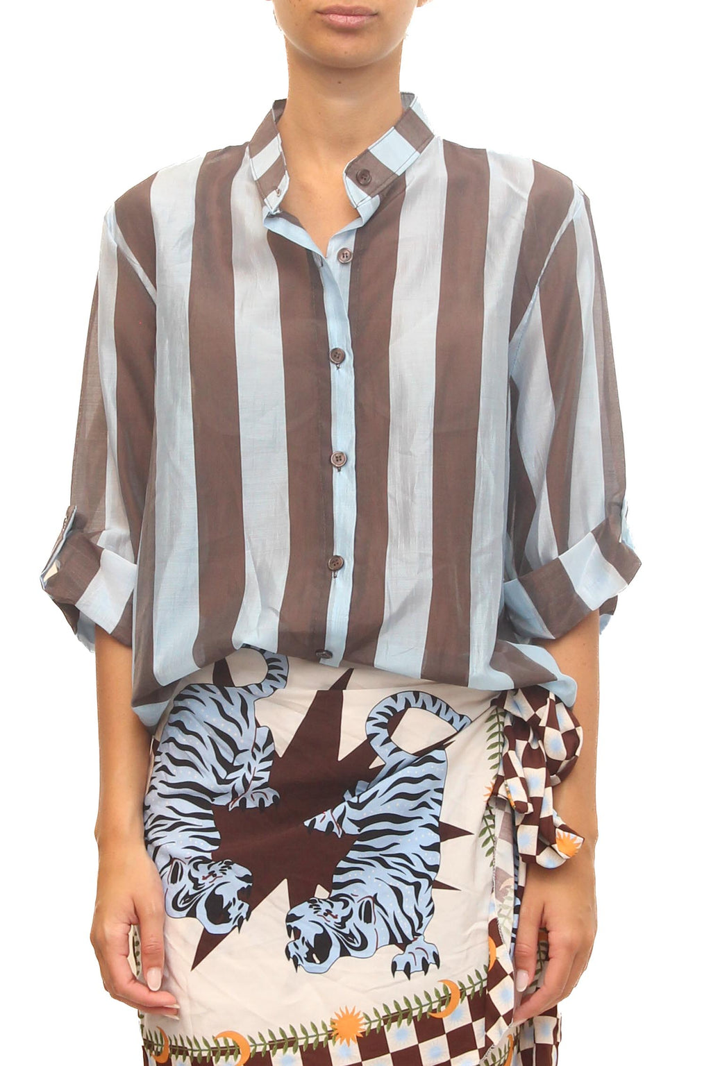 LEVH - Camicia Camarinta - RIGA CELESTE/CAFFE