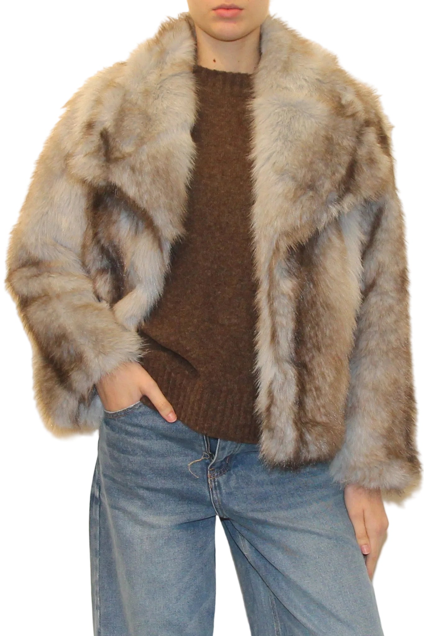 LEVH - PELLICCIA SILVER - SFUMATA MOKA/CELESTE