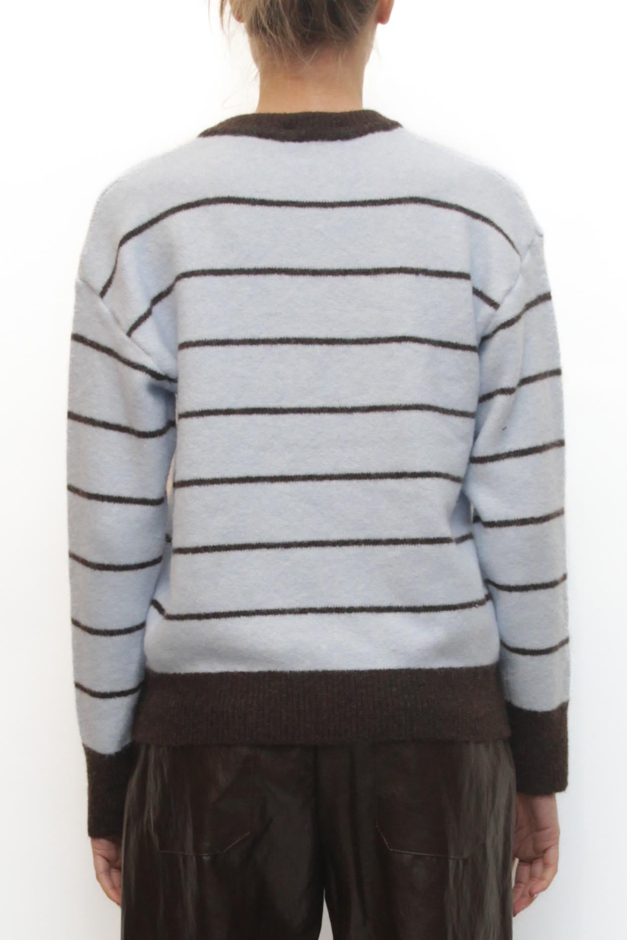 LEVH - Maglione Manon - CELESTE riga moka
