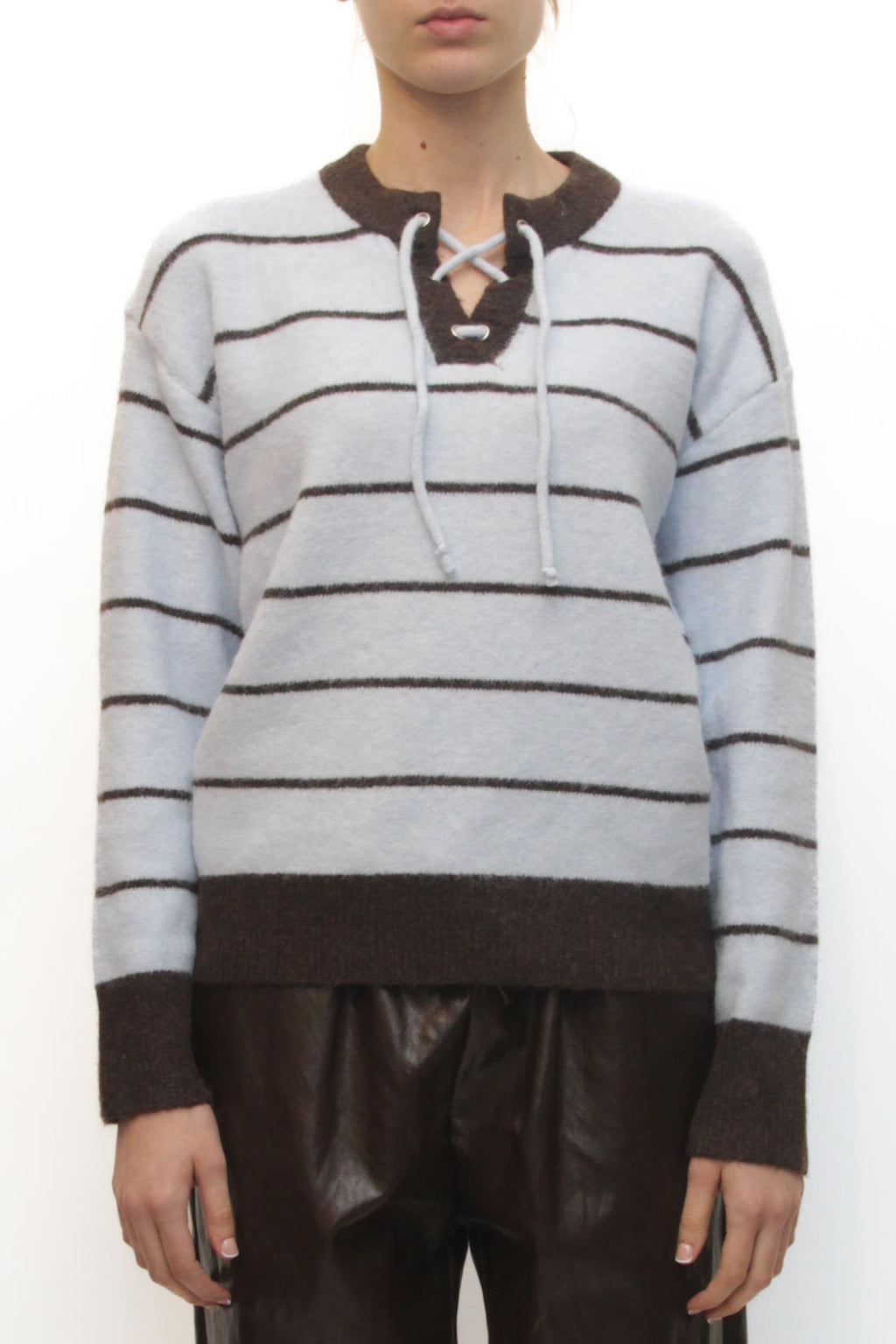 LEVH - Maglione Manon - CELESTE riga moka