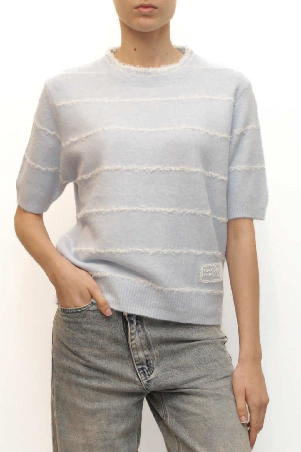 LEVH - Maglione Marthe - CELESTE riga bianco