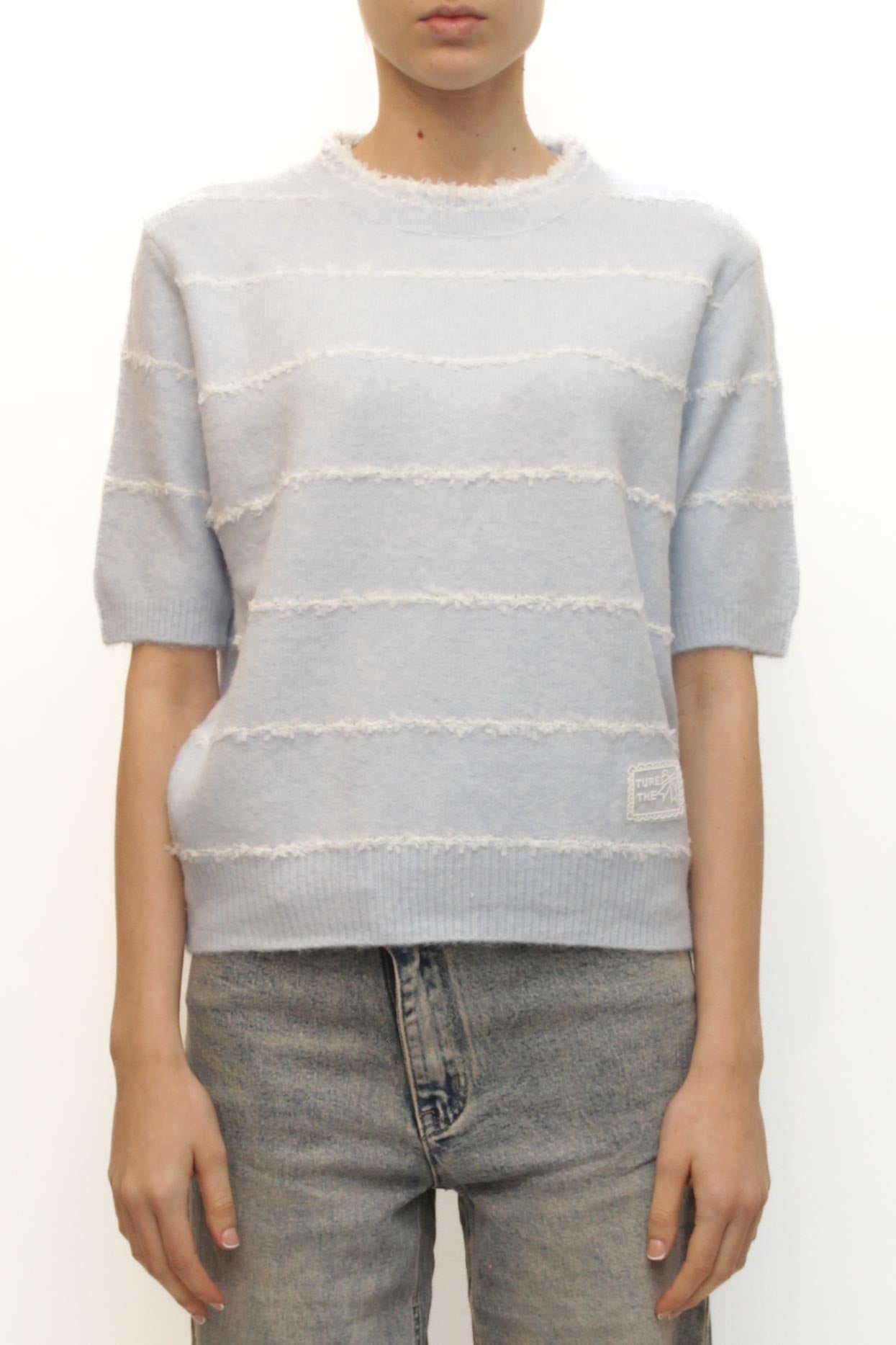 LEVH - Maglione Marthe - CELESTE riga bianco