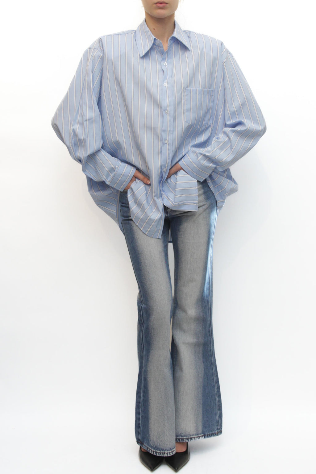 LEVH - Camicia Cleo - RIGA CELESTE/BIANCO