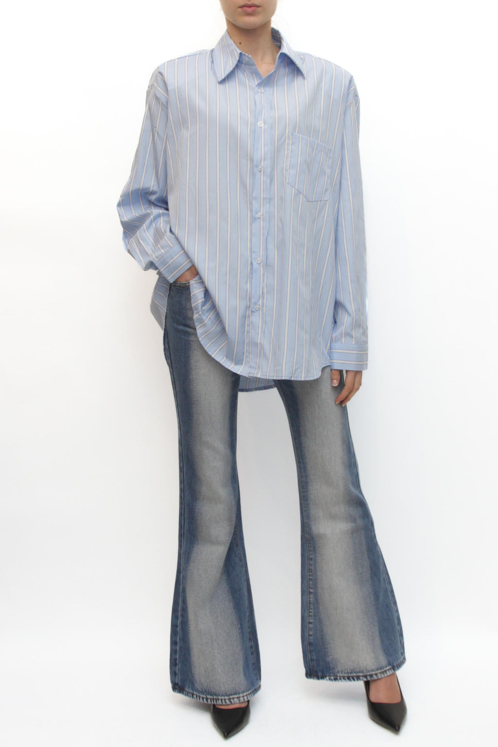 LEVH - Camicia Cleo - RIGA CELESTE/BIANCO