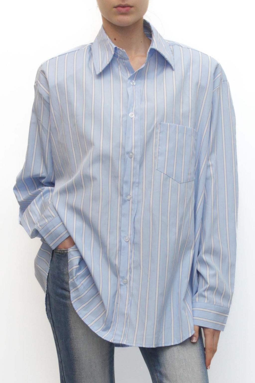 LEVH - Camicia Cleo - RIGA CELESTE/BIANCO