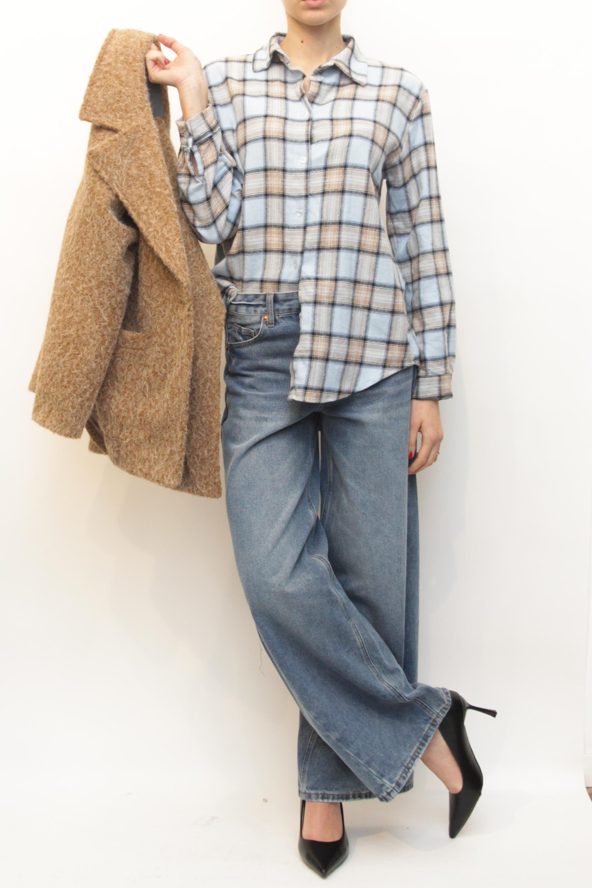 LEVH - CAMICIA FAVER - SCOZZESE CELESTE/BEIGE/NERO