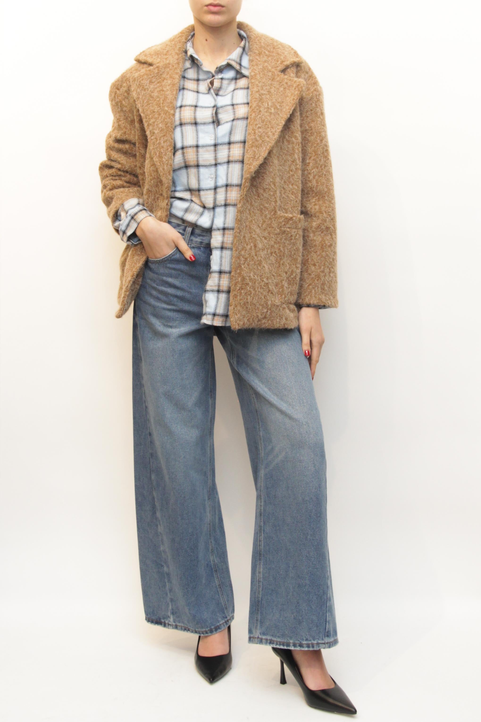 LEVH - CAMICIA FAVER - SCOZZESE CELESTE/BEIGE/NERO