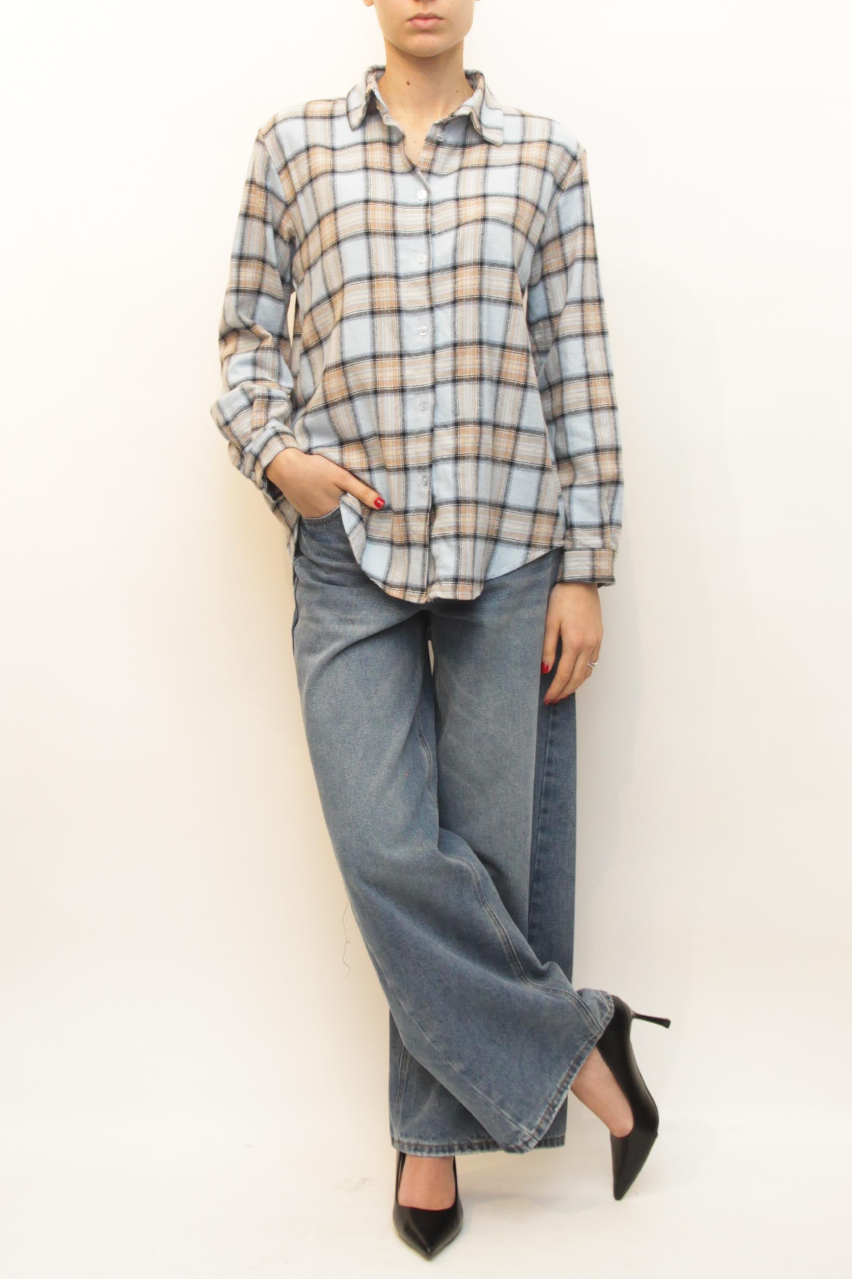 LEVH - CAMICIA FAVER - SCOZZESE CELESTE/BEIGE/NERO