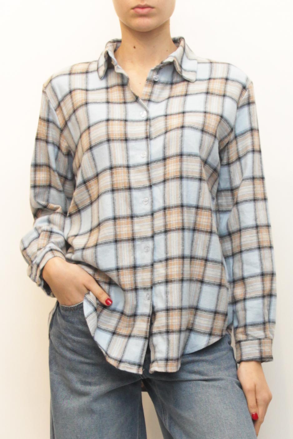 LEVH - CAMICIA FAVER - SCOZZESE CELESTE/BEIGE/NERO