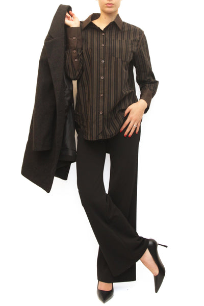 LEVH - CAMICIA FLAVON - Riga nero/caffe