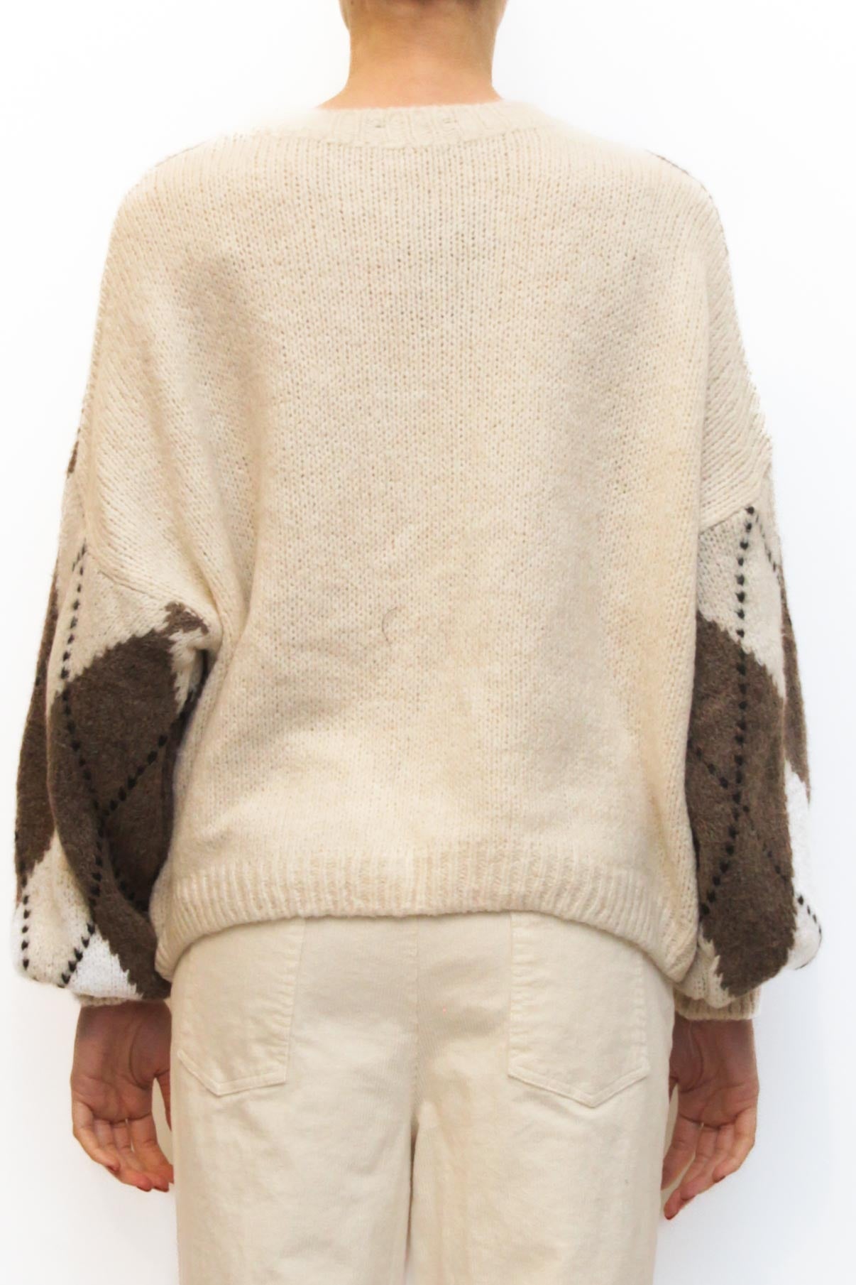 LEVH - MAGLIONE WALLY - Rombo tortora/bianco